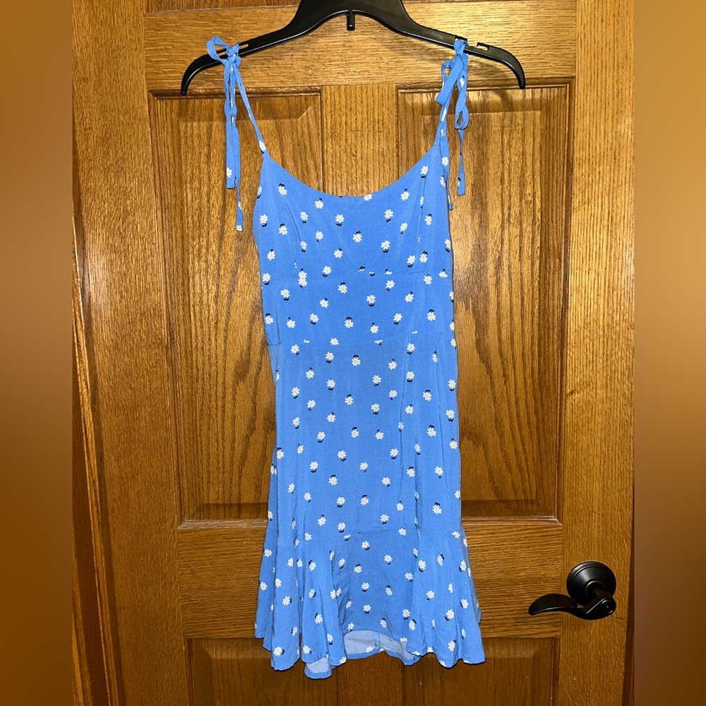 Blue floral dress with white flowers